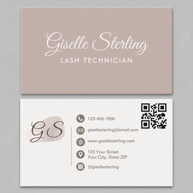 Carte De Visite Lash Technicien Blush Mauve Moderne Elegant QR Cod (Créateur téléchargé)