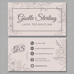 Carte De Visite Lash Technicien Blush Pink Florline Art Script