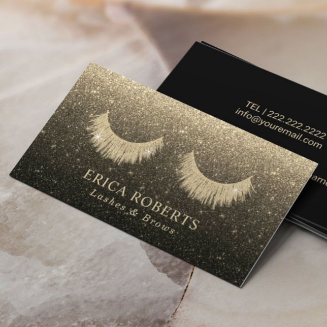 Carte De Visite Lash Technicien moderne Black & Gold Parties scint (Créateur téléchargé)