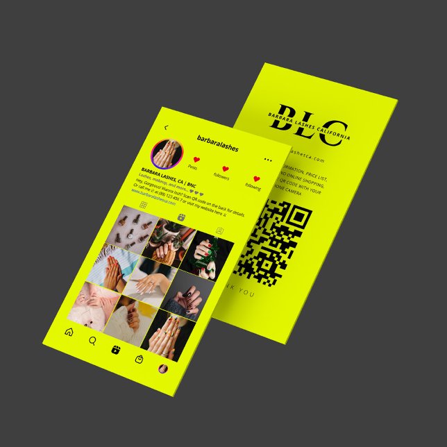 Carte De Visite Lashes Artiste maquillage Beauté Salon Neon Yellow (Lashes Makeup Artist Beauty Salon Neon Yellow IG Business Card
)