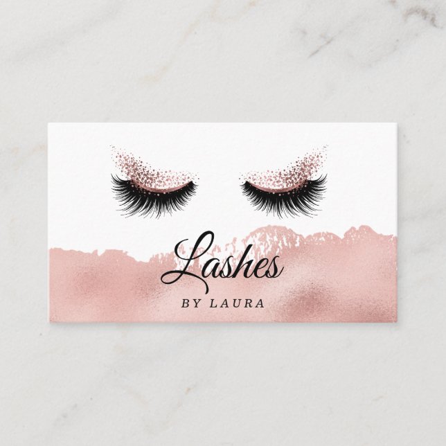 Carte De Visite Lashes Artiste maquillage Faux feuille d'or rose (Devant)