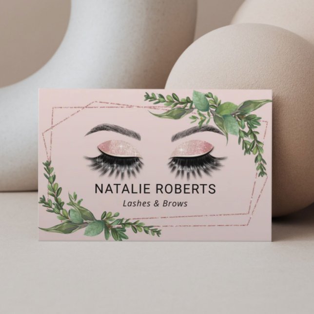 Carte De Visite Lashes Artiste maquillage Géométrique Verdure rose (Créateur téléchargé)