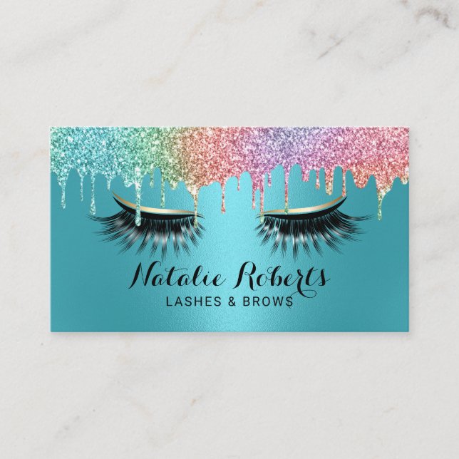 Carte De Visite Lashes Artiste maquillage Unicorn Drives Turquoise (Devant)