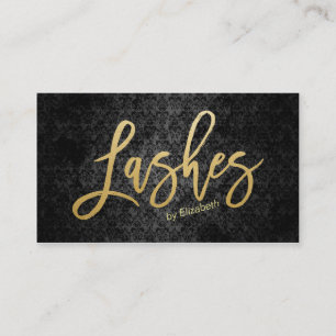 Carte De Visite Lashes Black Gold moderne Texte noir Damas