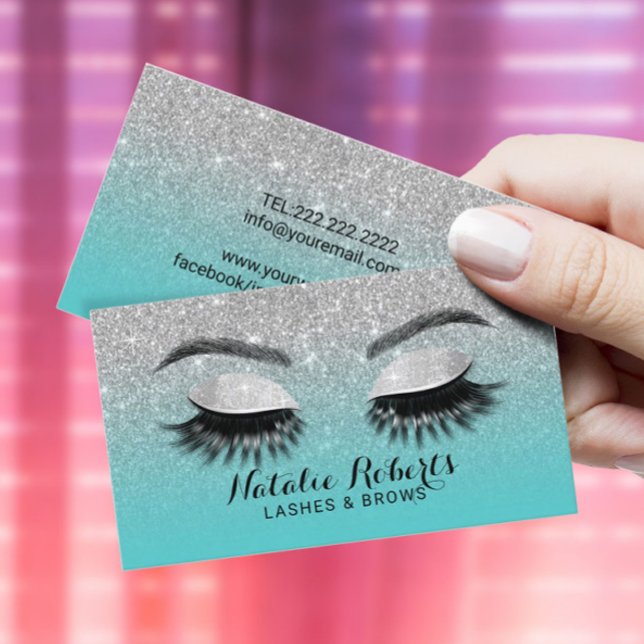 Carte De Visite Lashes Bros maquillage Artiste Turquoise & Parties (Créateur téléchargé)