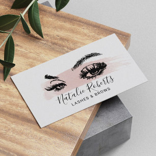 Carte De Visite Lashes Brosse Artiste maquillage Aquarelle rose pâ