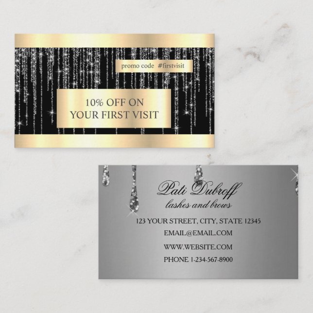 Carte De Visite Lashes & Brosses Microblading Parties scintillant  (Devant / Derrière)