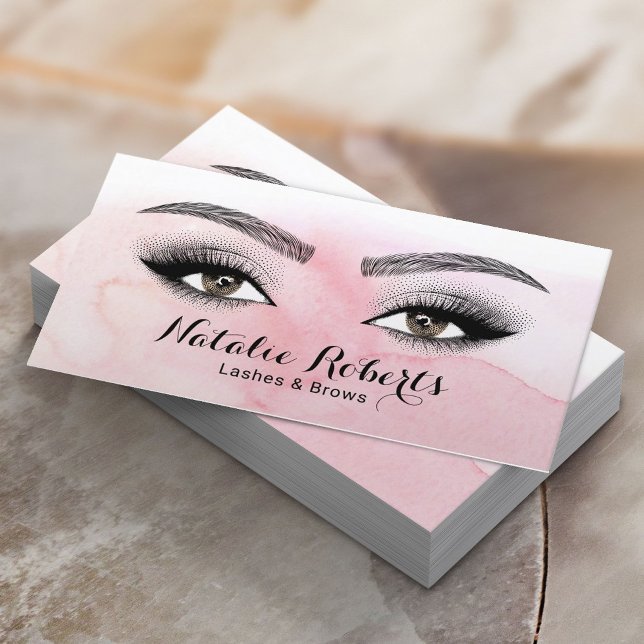 Carte De Visite Lashes & Brosses Salon de Beauté Aquarelle rose pâ (Créateur téléchargé)