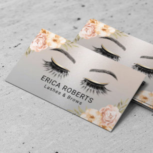 Carte De Visite Lashes & Brosses Salon de Beauté Moderne Argent Fl