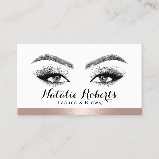 Carte De Visite Lashes & Brows Salon Rose Gold Frontière Médias so (Devant)