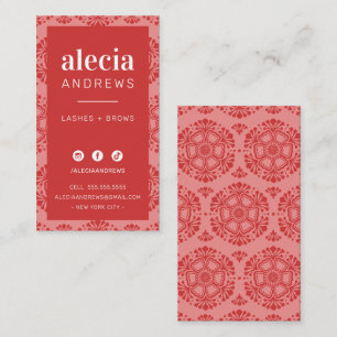 Carte De Visite LASHES & BRWS chic corail vintage rose rouge