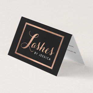 Carte De Visite Lashes de Glam Script Rose texte Gold/Black Afterc