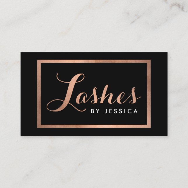 Carte De Visite Lashes de Glam Script Texte Rose or/noir encadré (Devant)