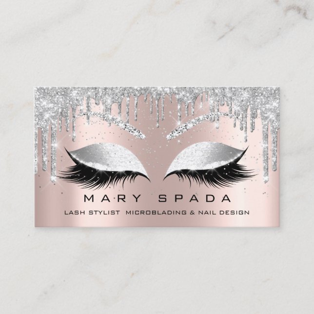 Carte De Visite Lashes de maquillage Browns Gris Spark Rose Confet (Devant)