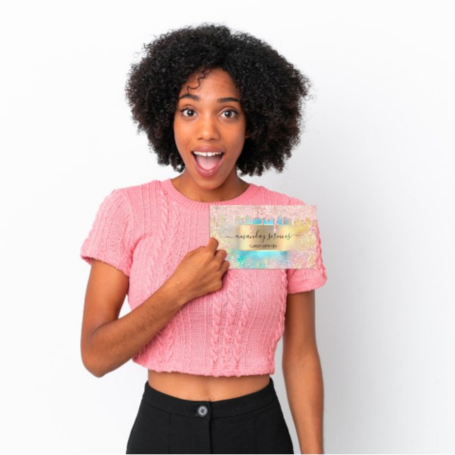 Carte De Visite Lashes de maquillage d'holographe NAILS Studio Gol (Holograph Makeup Lashes NAILS Studio Gold Pink Business Card)