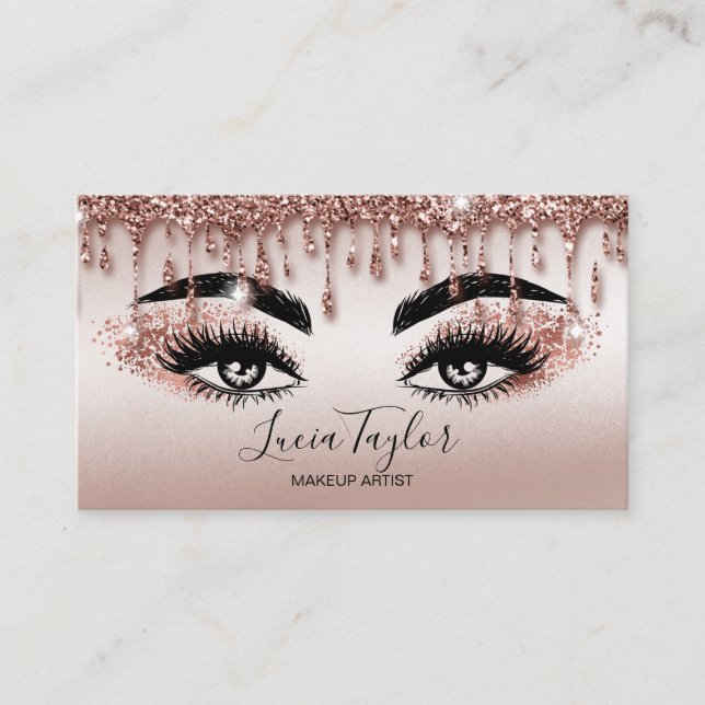Carte De Visite Lashes de maquillage Rose Parties scintillant or (Devant)