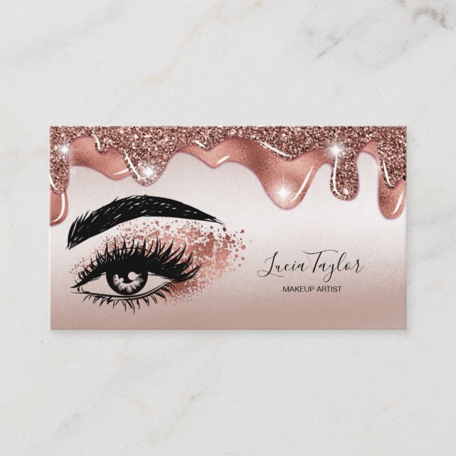 Carte De Visite Lashes de maquillage Rose Parties scintillant or (Devant)