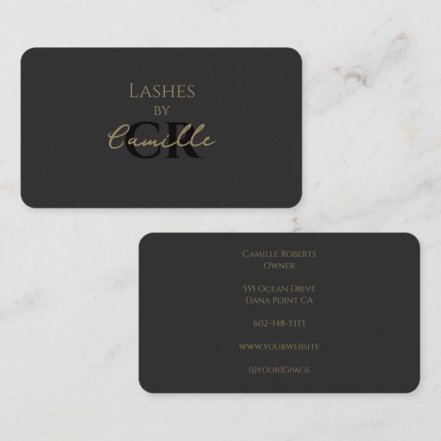 Carte de visite Lashes écriture moderne noire (Devant / Derrière)