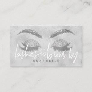 Carte De Visite Lashes et sourcils de salon blanc argent