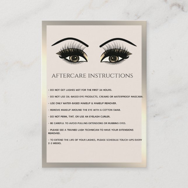 Carte De Visite Lashes Extension Aftercare Instructions luxe (Devant)