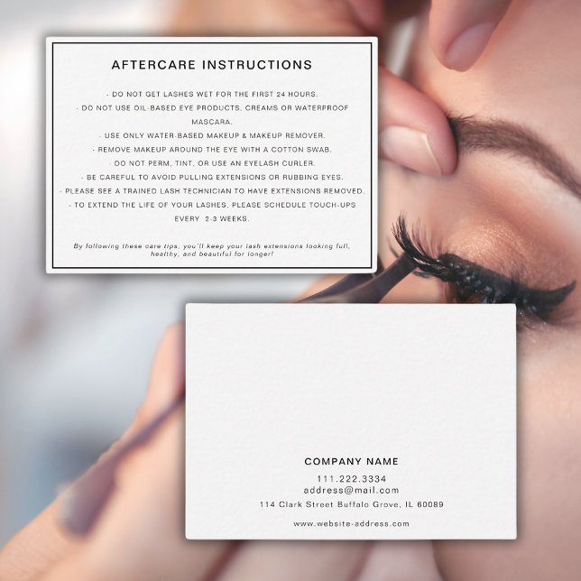 Carte De Visite Lashes Extensions après l'entretien Instructions M (Créateur téléchargé)