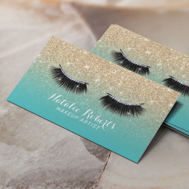 Carte De Visite Lashes Eyelash maquillage Artiste Turquoise & Part (Créateur téléchargé)