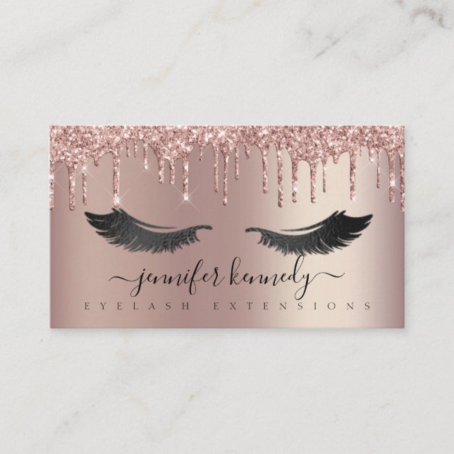 Carte De Visite Lashes Eyelash Parties scintillant Rose or brillan (Devant)