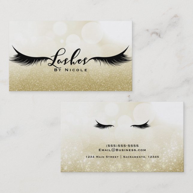 Carte De Visite Lashes Gold Sparkle Glamor Eyelashes Maquillage Ch (Devant / Derrière)