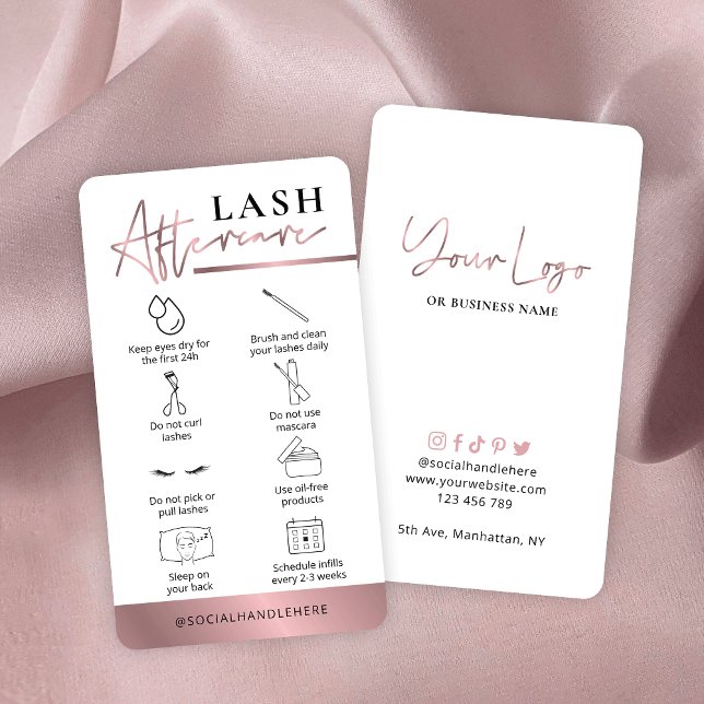 Carte De Visite Lashes Guide de soins postérieurs Rose Gold Bronze (Créateur téléchargé)