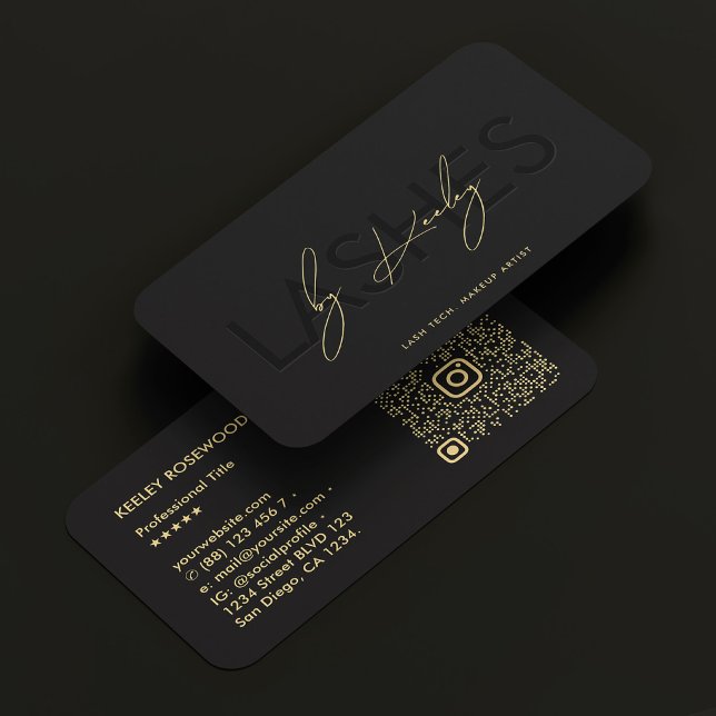 Carte De Visite Lashes maquillage Artiste élégant noir IG code QR (Lashes Makeup Artist Elegant Black IG QR code Business Card
)