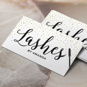 Carte De Visite Lashes Maquillage Classic Script Confetti Or Moder