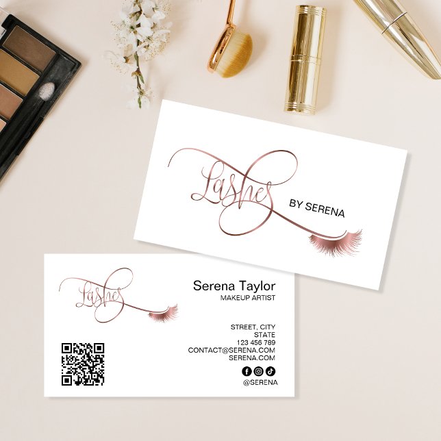 Carte De Visite Lashes Maquillage Girl Lash Extension QR Code Beau (Créateur téléchargé)