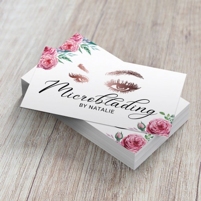 Carte De Visite Lashes Microblading Élégante Typographie Florale (Créateur téléchargé)