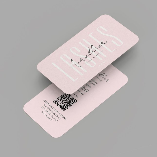 Carte De Visite Lashes Moderne Brosses Maquillage Artiste Monogram (Modern Lashes LASH BEAUTY SALON Brows Makeup Artist Monogram Pink Business Card
)