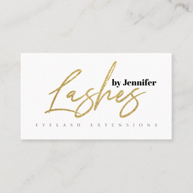 Carte De Visite Lashes Parties scintillant d'or Typographie Script (Devant)