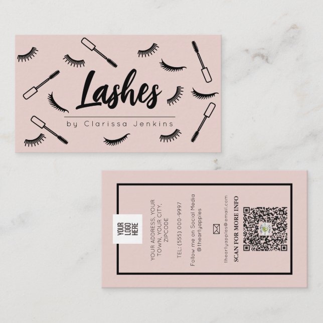 Carte De Visite Lashes rose vif Eyelash Extensions maquillage (Devant / Derrière)