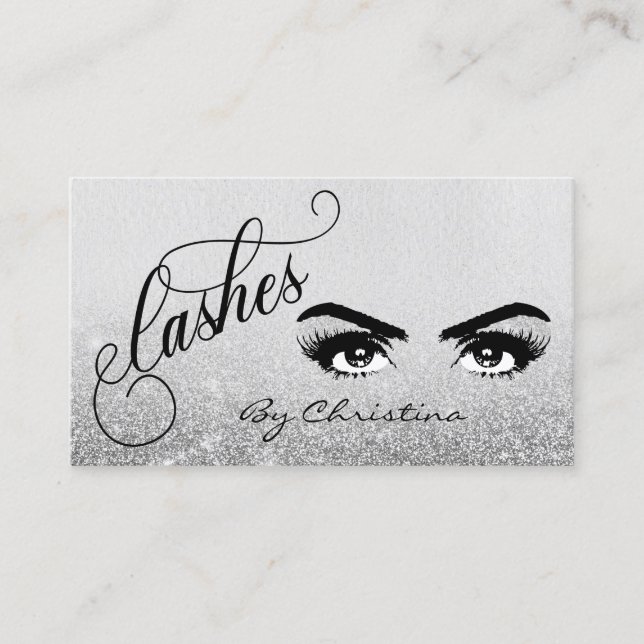 Carte De Visite Lashes Script Argent Ombre parties scintillant Eye (Devant)