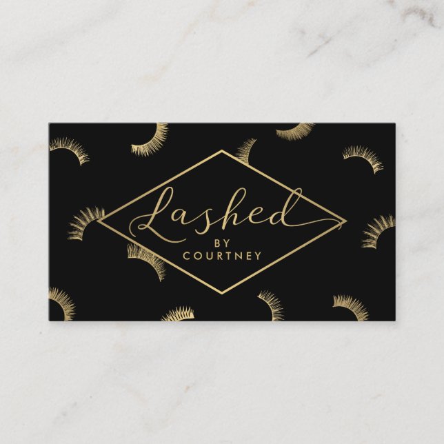 Carte De Visite Lashes texte Motif noir/or (Devant)