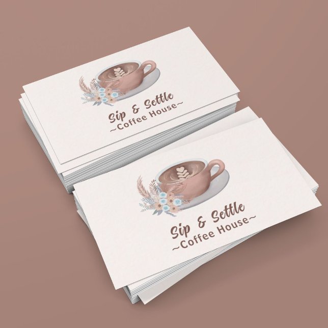 Carte De Visite Latte Boho Avec Fleurs Personnalisées (Créateur téléchargé)