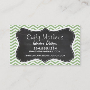 Carte De Visite Laurel Green Chevron Stripes; Chalkboard look