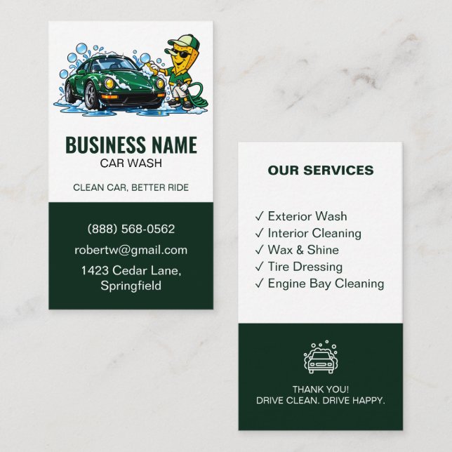 Carte De Visite Lavage Auto Moderne Services de Detailing Automobi (Devant / Derrière)