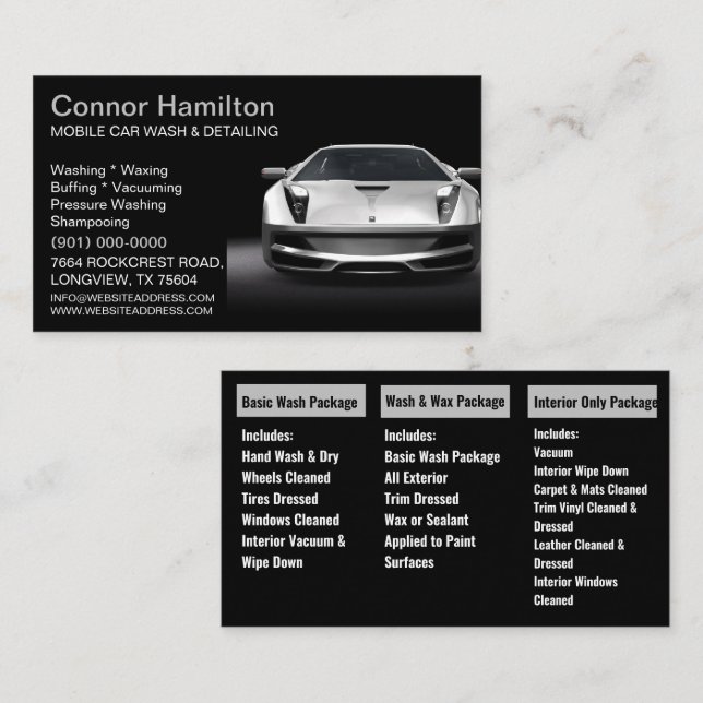 Carte De Visite Lavage de voiture mobile Détail de la pression Lav (Devant / Derrière)