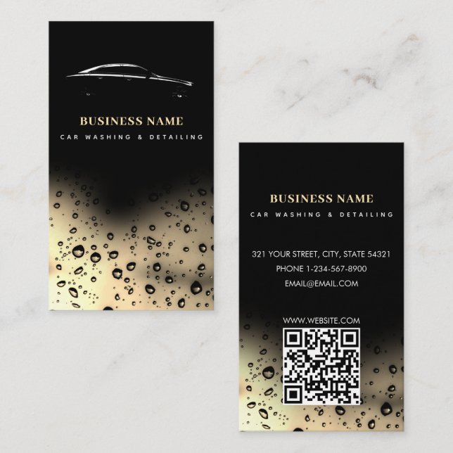Carte De Visite Lavage de voiture Nettoyage automobile QR Code Bla (Devant / Derrière)