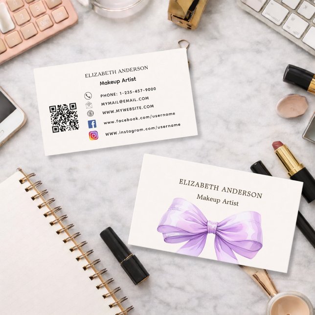 Carte De Visite Lavande bleu crème qr code médias sociaux (Créateur téléchargé)