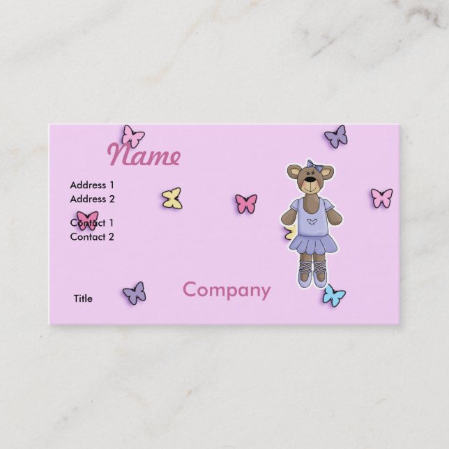 Carte De Visite Lavande Tutu Ballerina Ours (Devant)