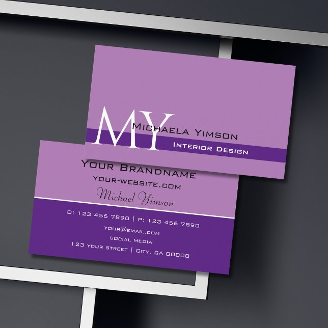 Carte De Visite Lavande violet classique avec Monogram Professiona (Créateur téléchargé)