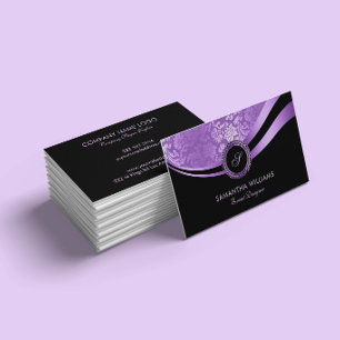 Carte De Visite Lavande Violet Noir Monogramme Personnalisé