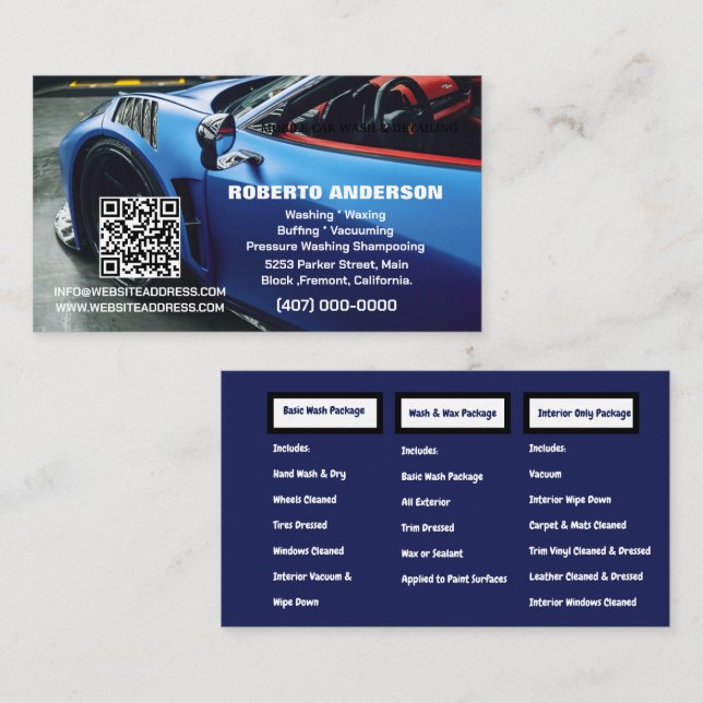 Carte De Visite Lave-auto mobile Détail auto QR (Devant / Derrière)