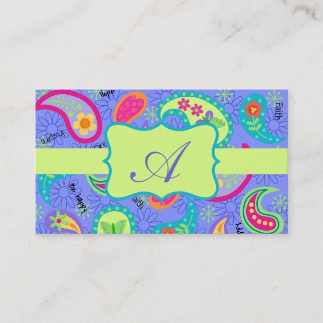 Carte De Visite Lavender Lime Green Moderne Paisley Monogramme (Devant)