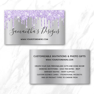 Carte De Visite Lavender Parties scintillant Drivers Silver Ombre 